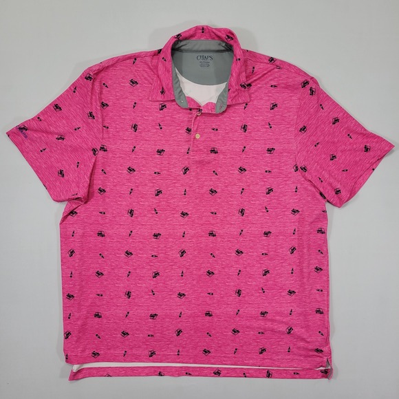 Chaps Golf‎ Men's Polo Shirt Pink Golf Cart Print Size XXL Performance - Picture 1 of 8